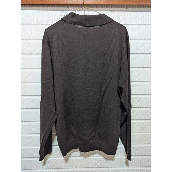 Linea Juomo Men's Brown Solid Long-Sleeve Merino Wool Collared Sweater Size L - Picture 3 of 6